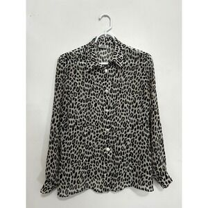 Gianni Versace Vintage Sheer Leopard Print Blouse Medusa Buttons Made in Italy
